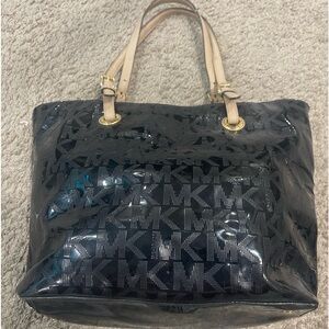 Michael kors black patent leather tote bag
